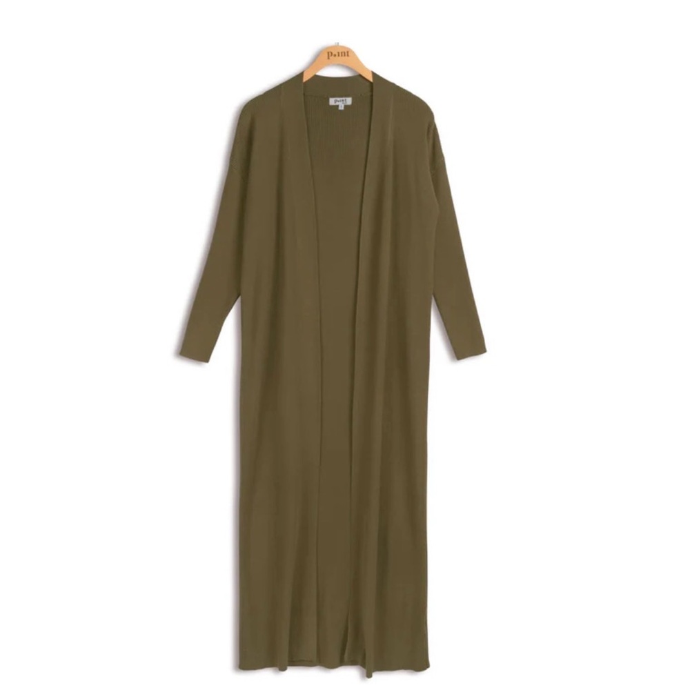 Long Open-Front Duster Cardigan in Olive